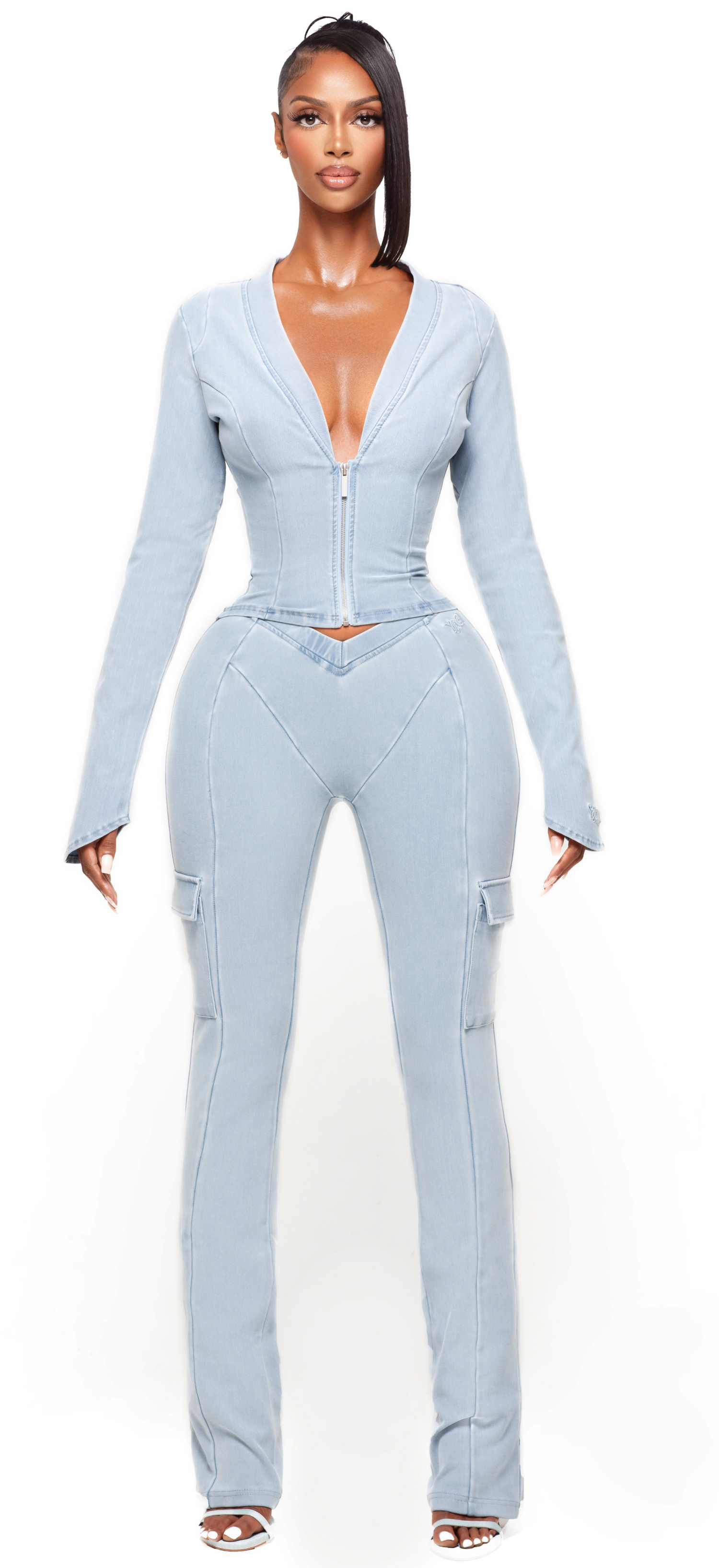 SAORI SKY DENIM LONG SLEEVE TOP
