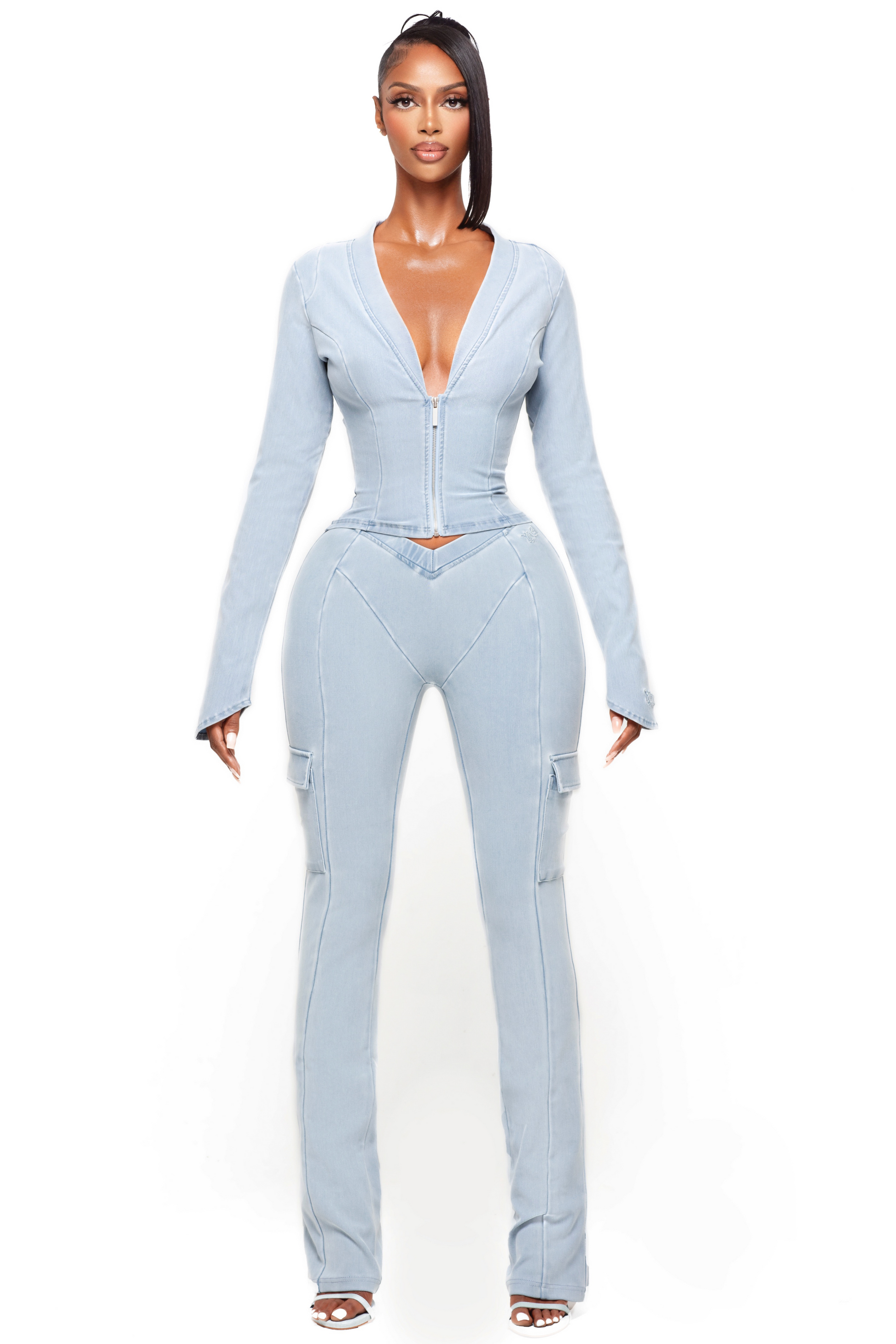 SAORI SKY DENIM CARGO LEGGINGS