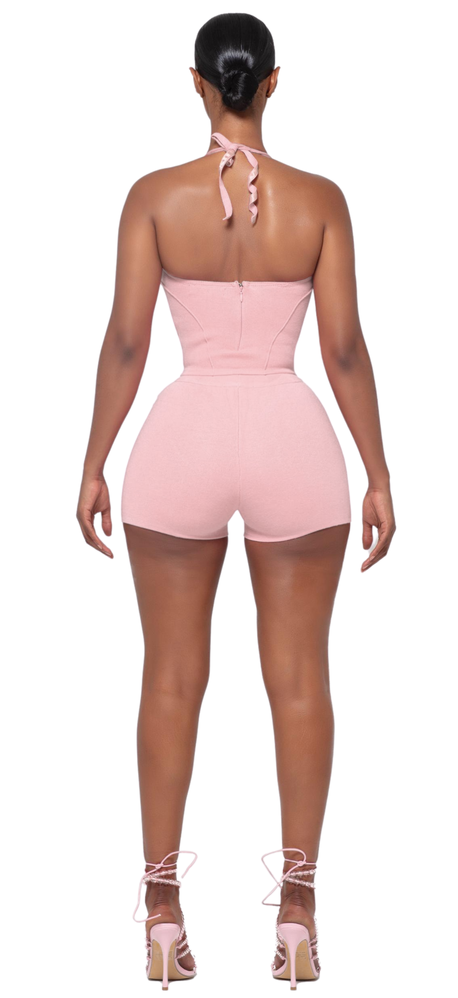 KURA II LIGHT PINK HALTER TIE TOP