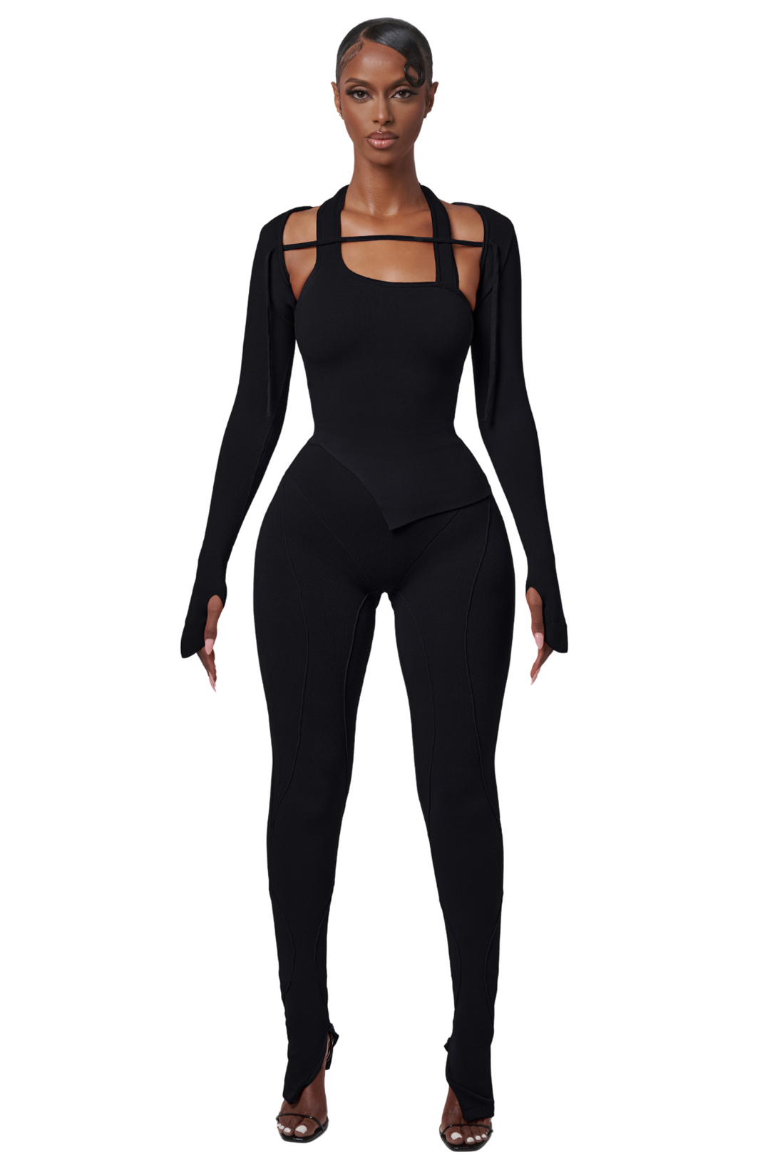 ZURI ONYX BLACK HALTER & SLEEVE TOP