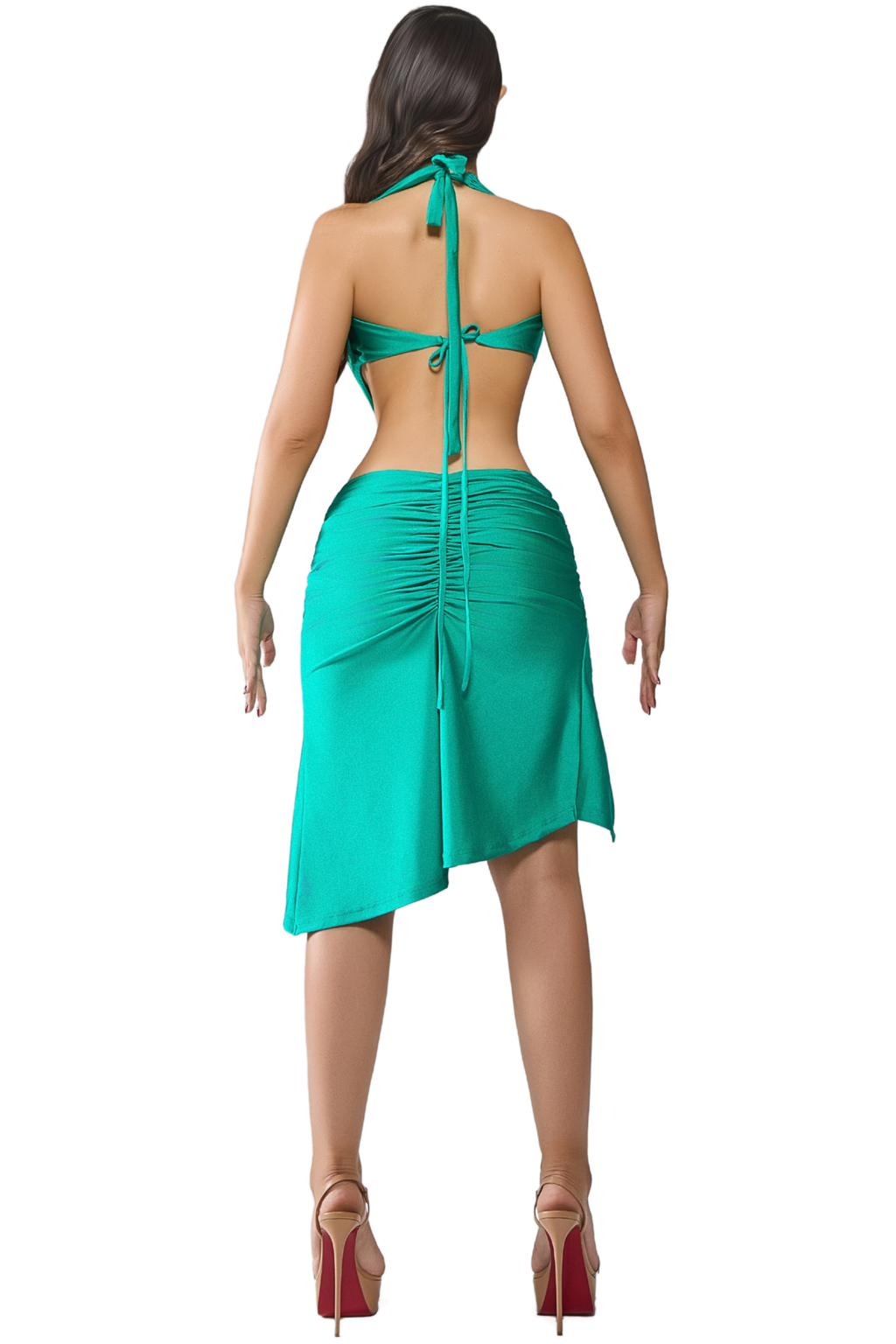 BELIZE MARINE BLEU MIDI PLUNGE DRESS