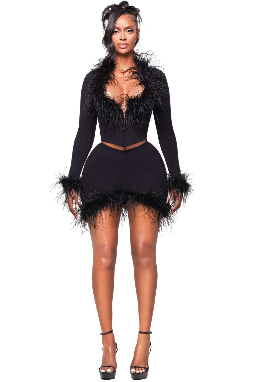ZARI ONYX OSTRICH LONG SLEEVE TOP
