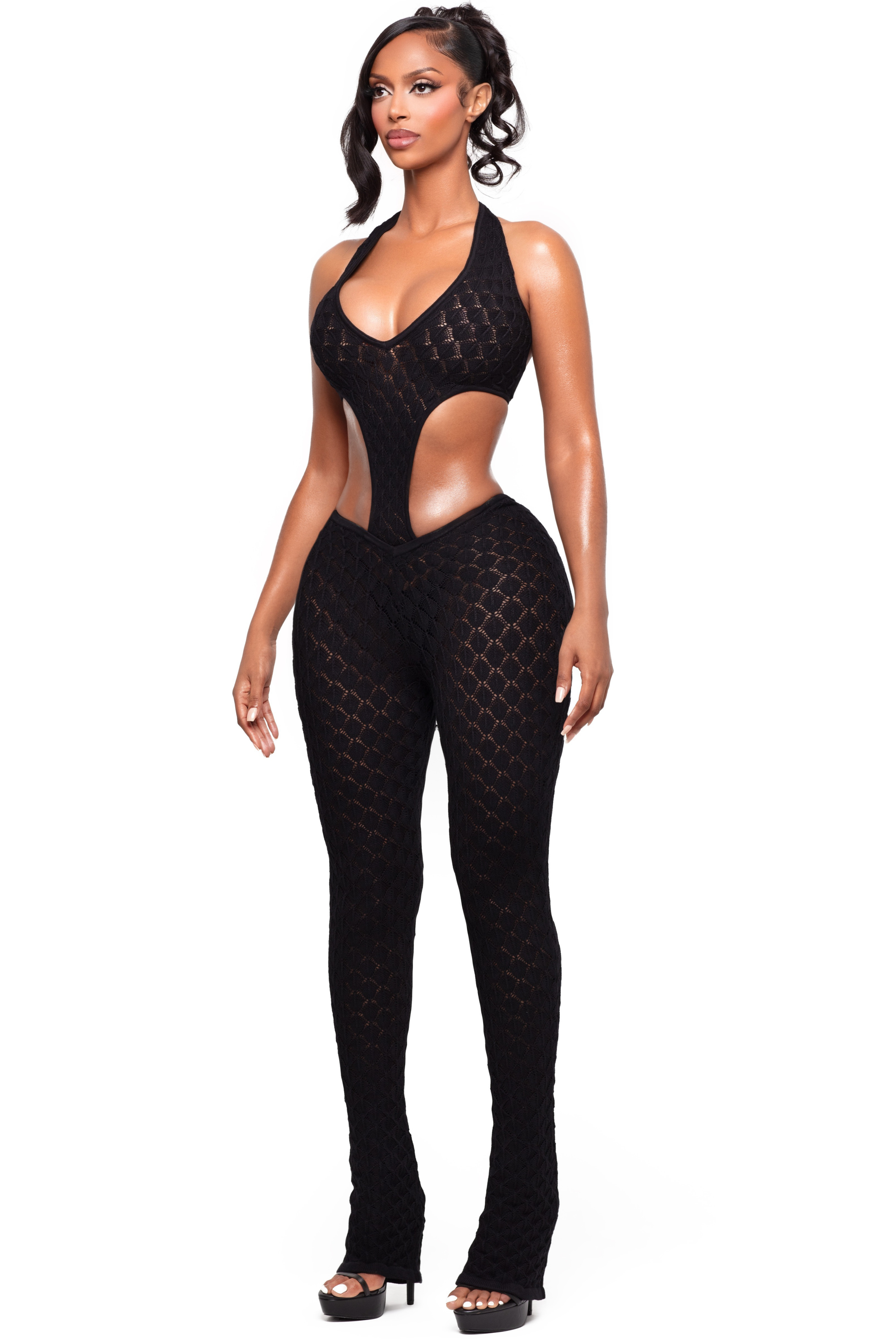 SIENA ONYX KNIT PLUNGE JUMPSUIT