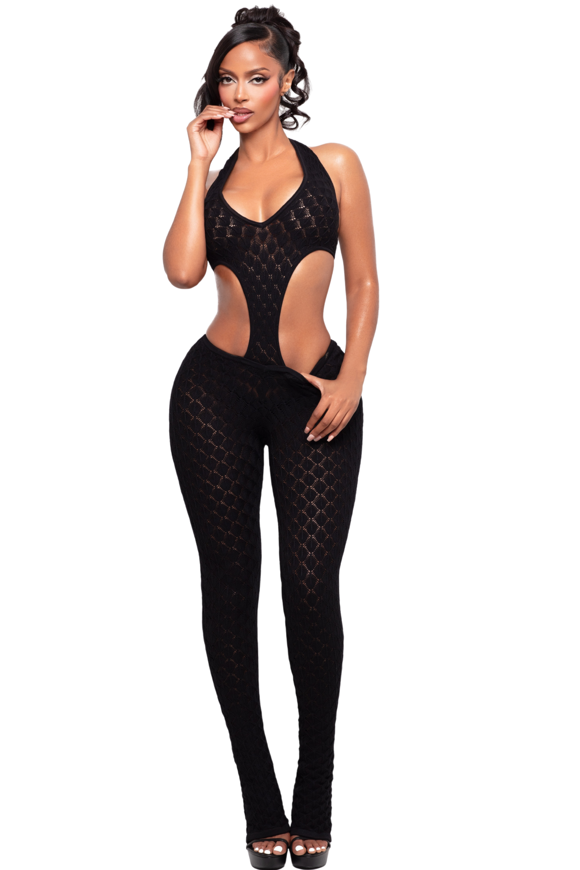SIENA ONYX KNIT PLUNGE JUMPSUIT