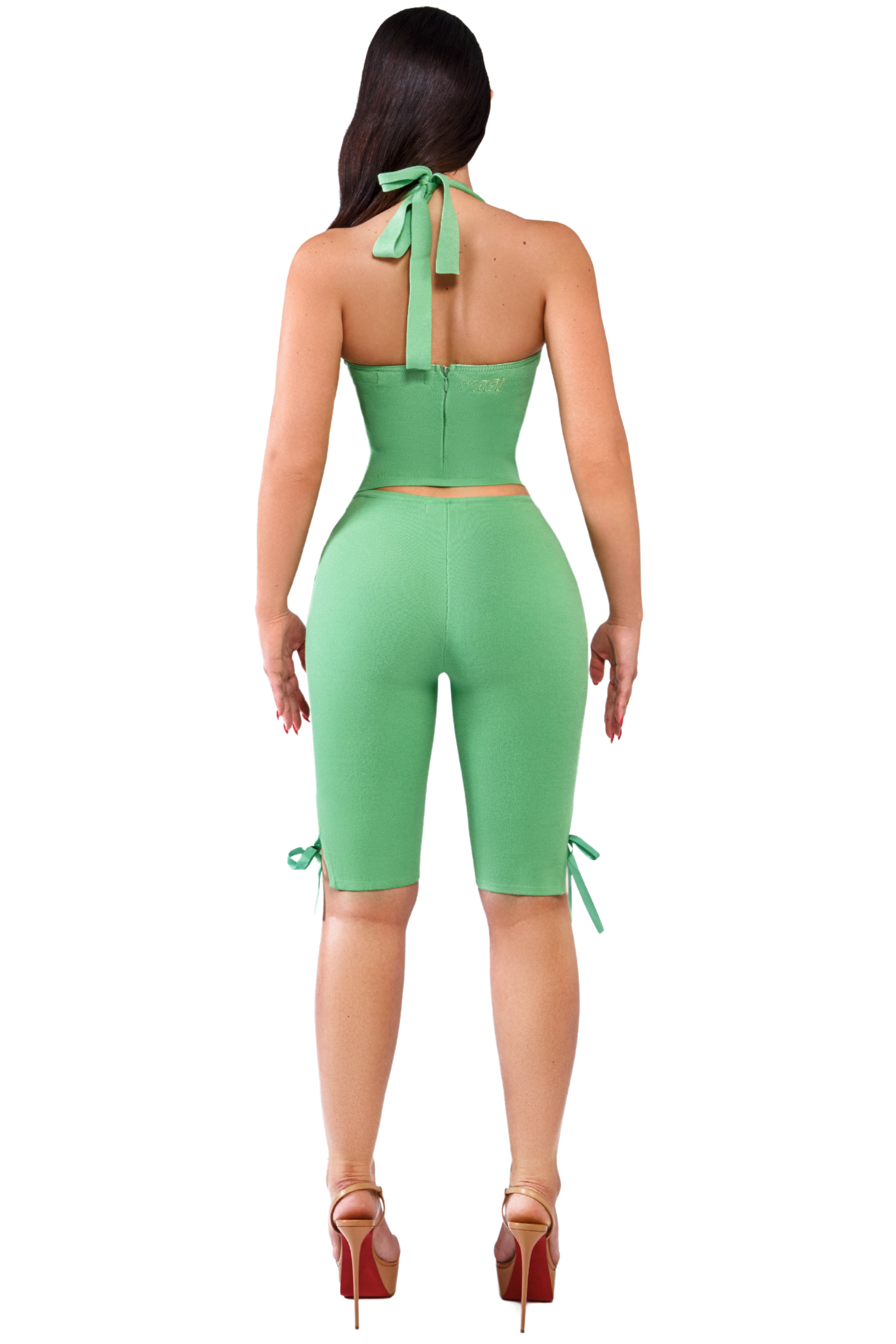 LIME BARDOT HALTER TOP