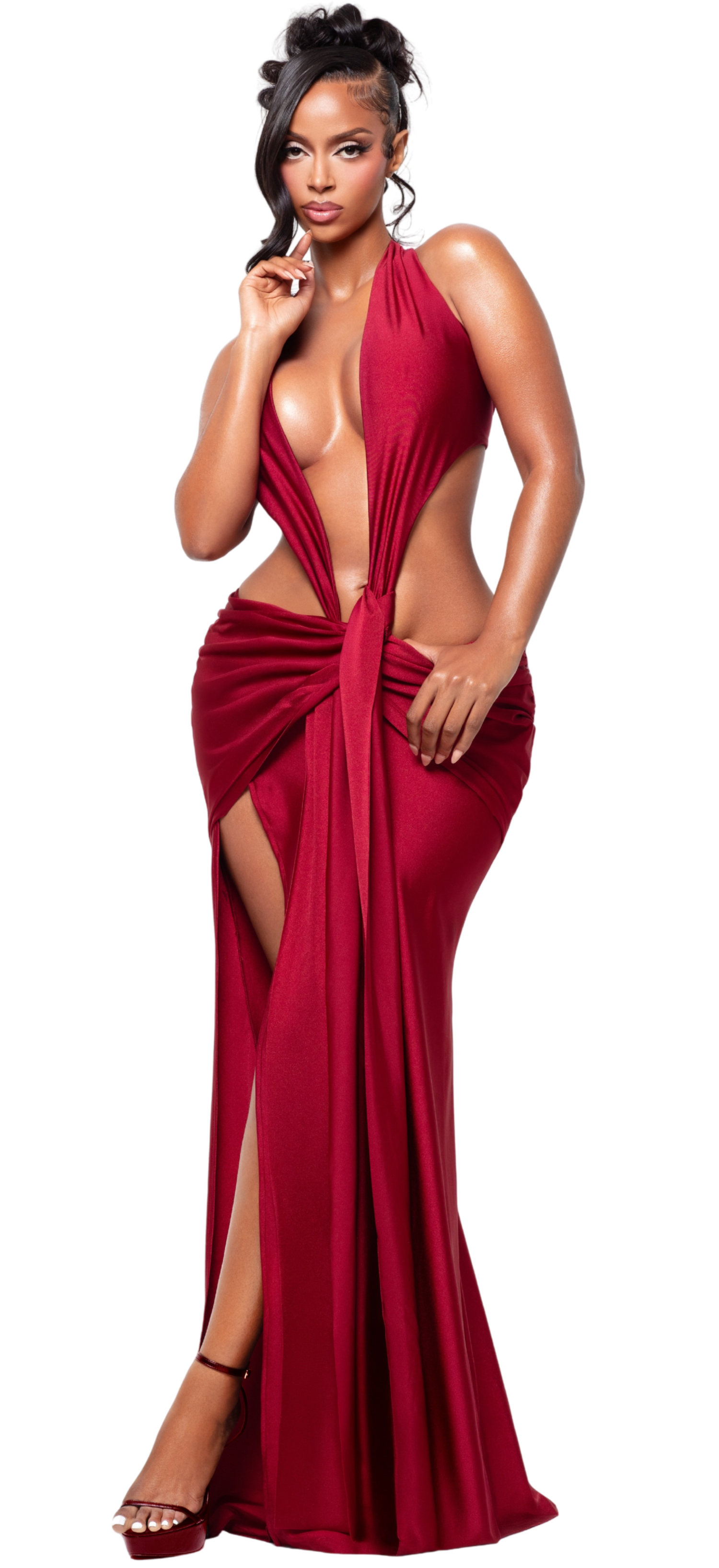 BELIZE ROUGE PLUNGE DRESS