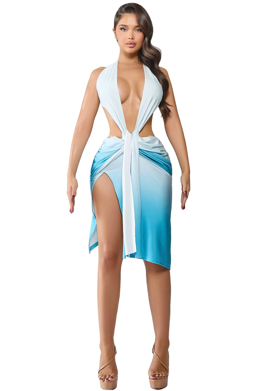 BELIZE CASABLANCA MIDI PLUNGE DRESS