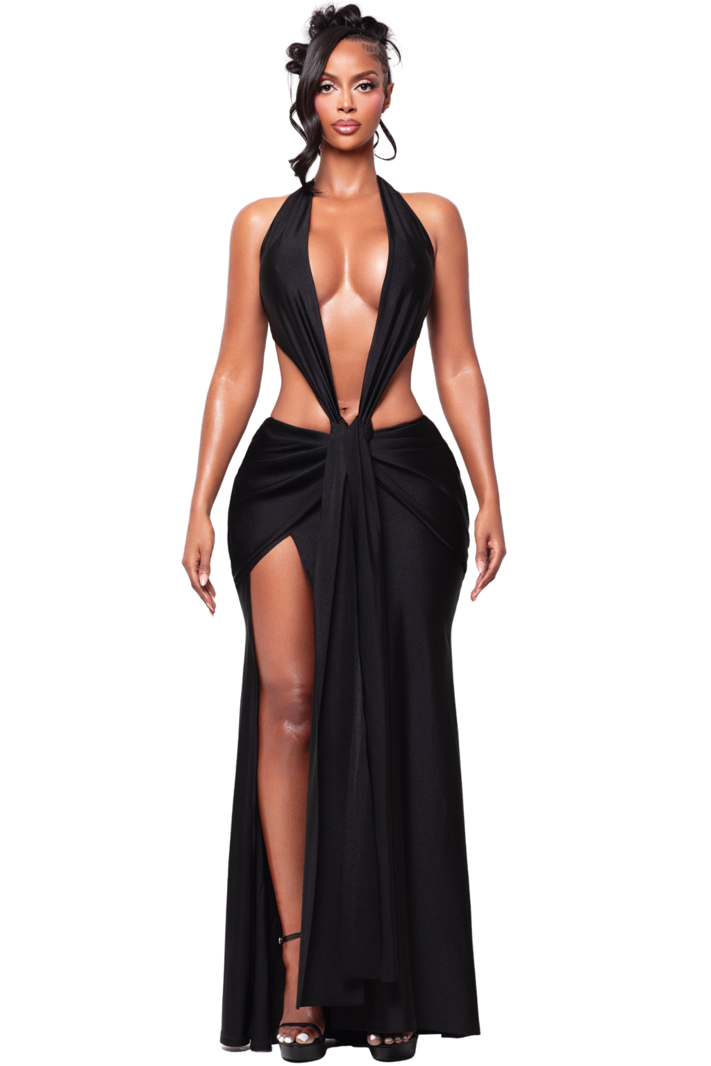 BELIZE ONYX PLUNGE DRESS