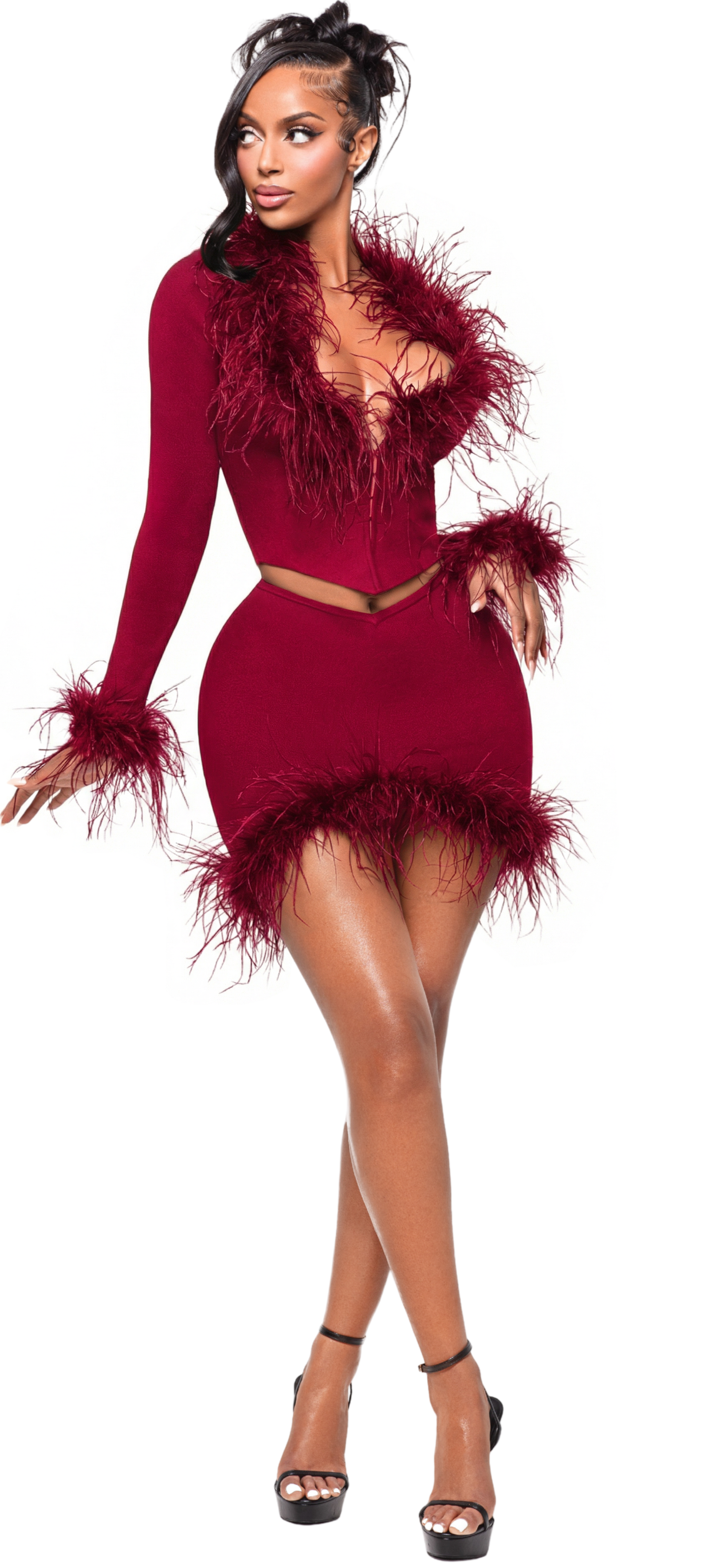 ZARI CHERI OSTRICH LONG SLEEVE TOP