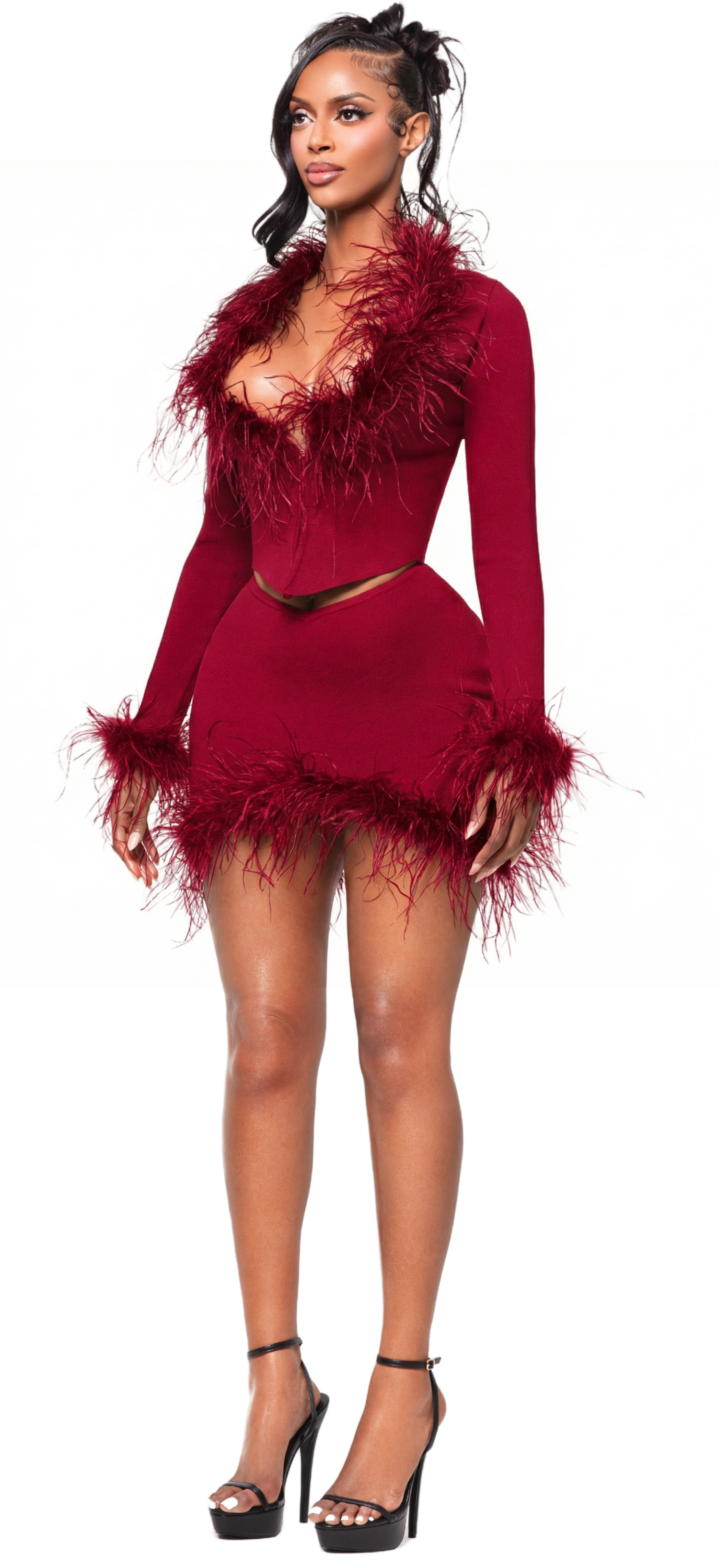 ZARI CHERI OSTRICH LONG SLEEVE TOP