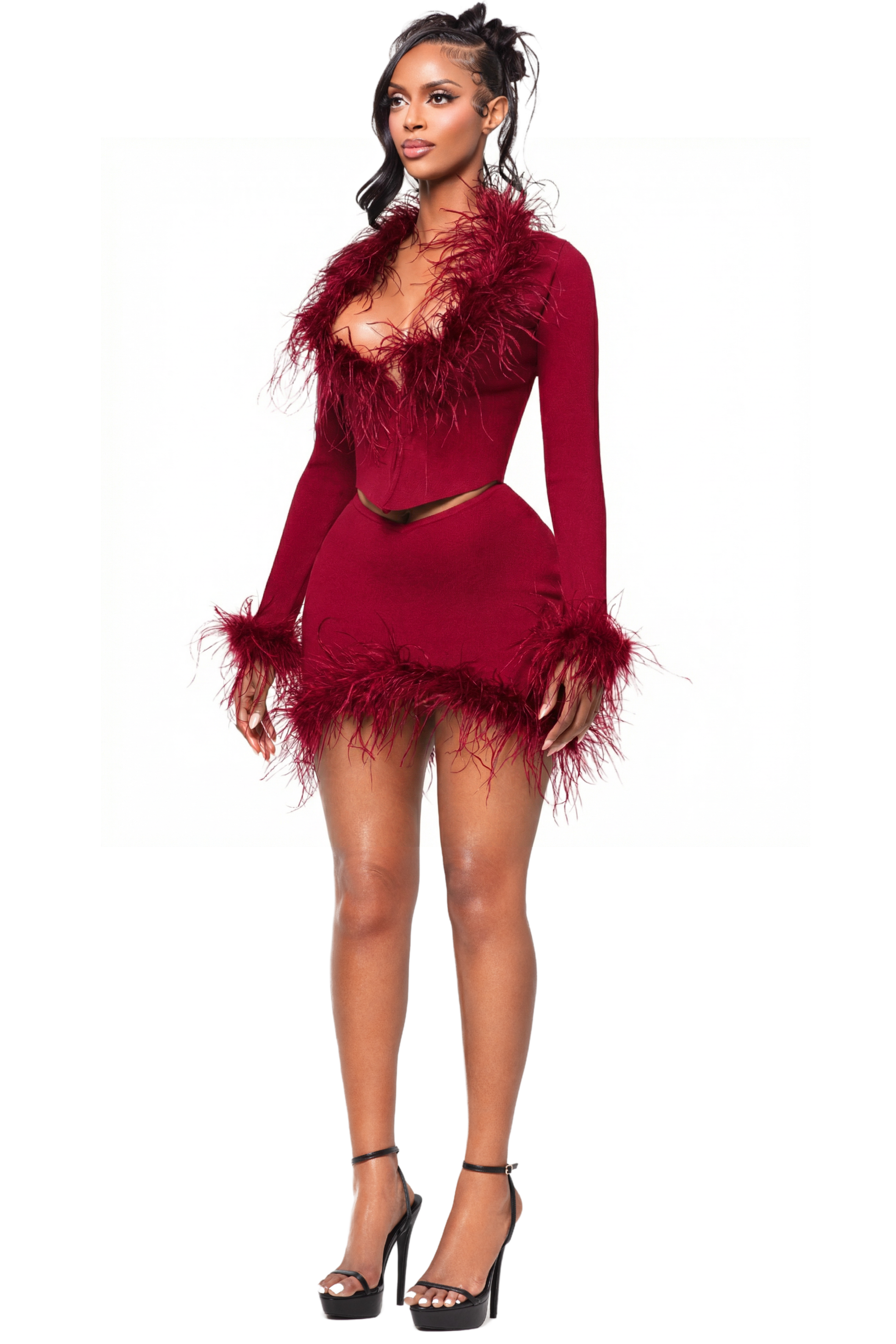 ZARI CHERI OSTRICH LONG SLEEVE TOP