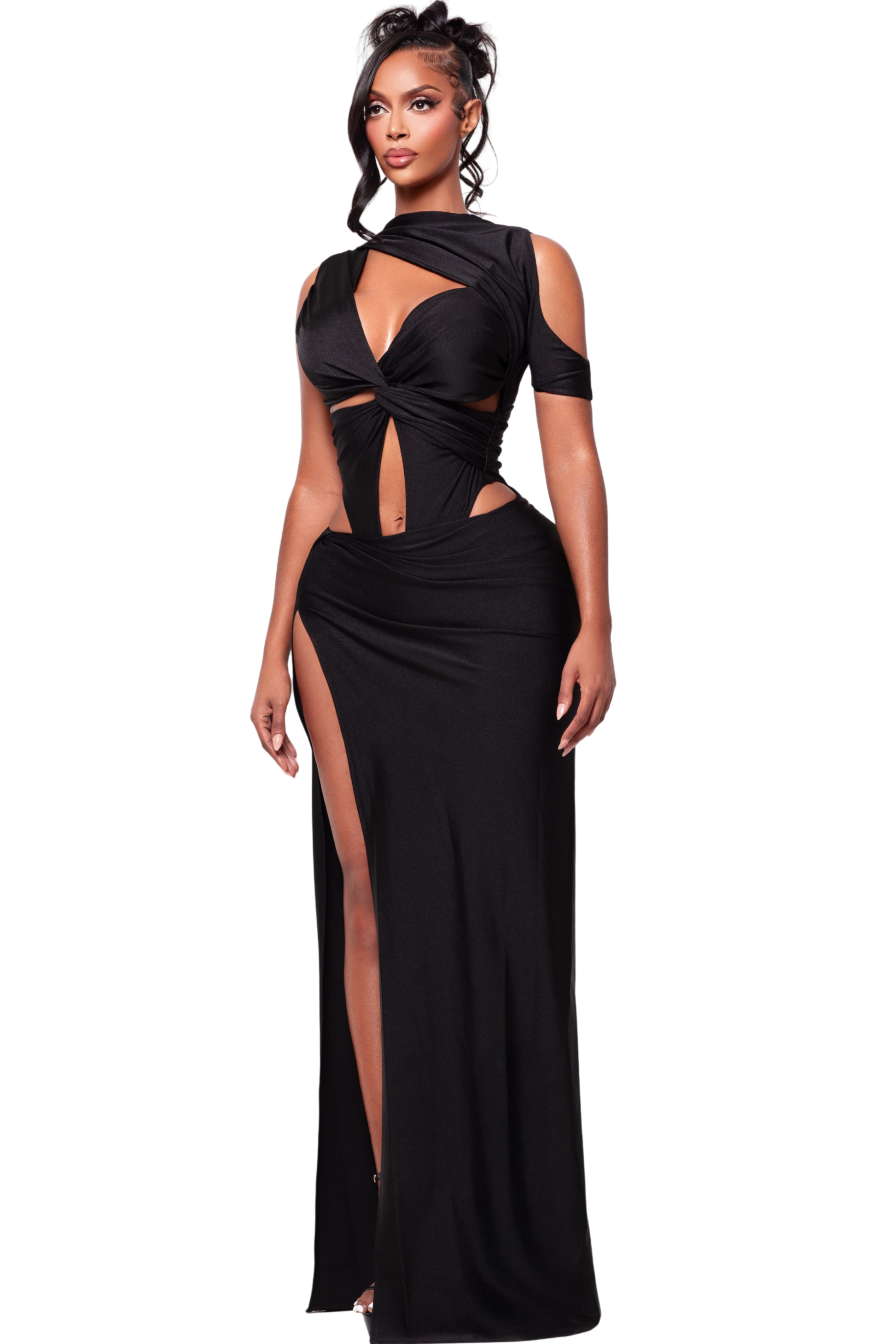 ST TROPEZ ONYX ONE SLEEVE DRESS