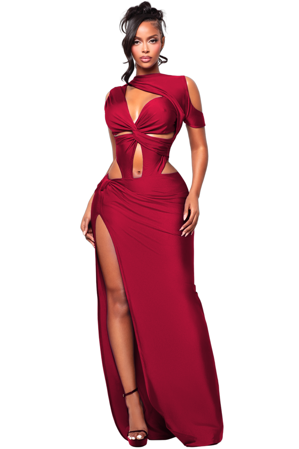 ST TROPEZ ROUGE ONE SLEEVE DRESS