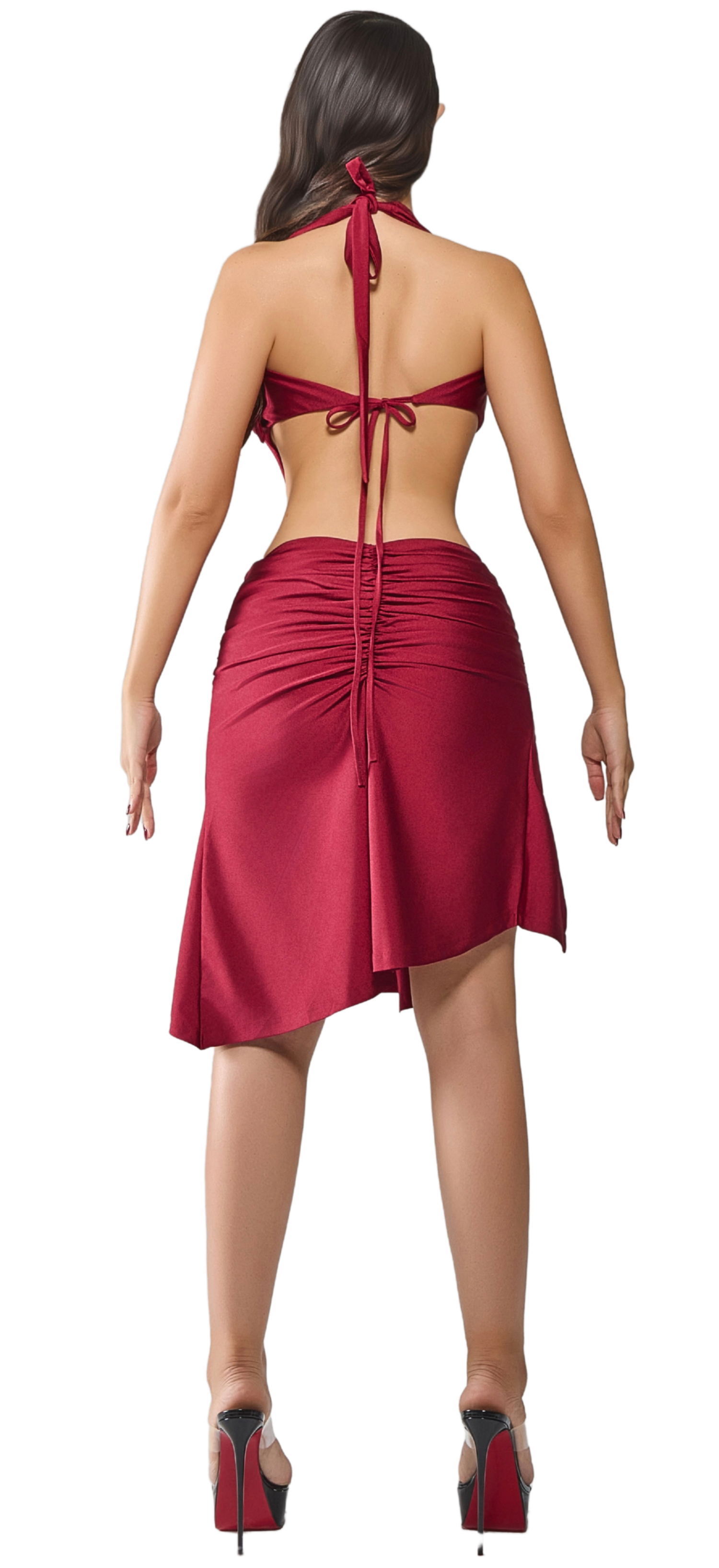 BELIZE ROUGE MIDI PLUNGE DRESS