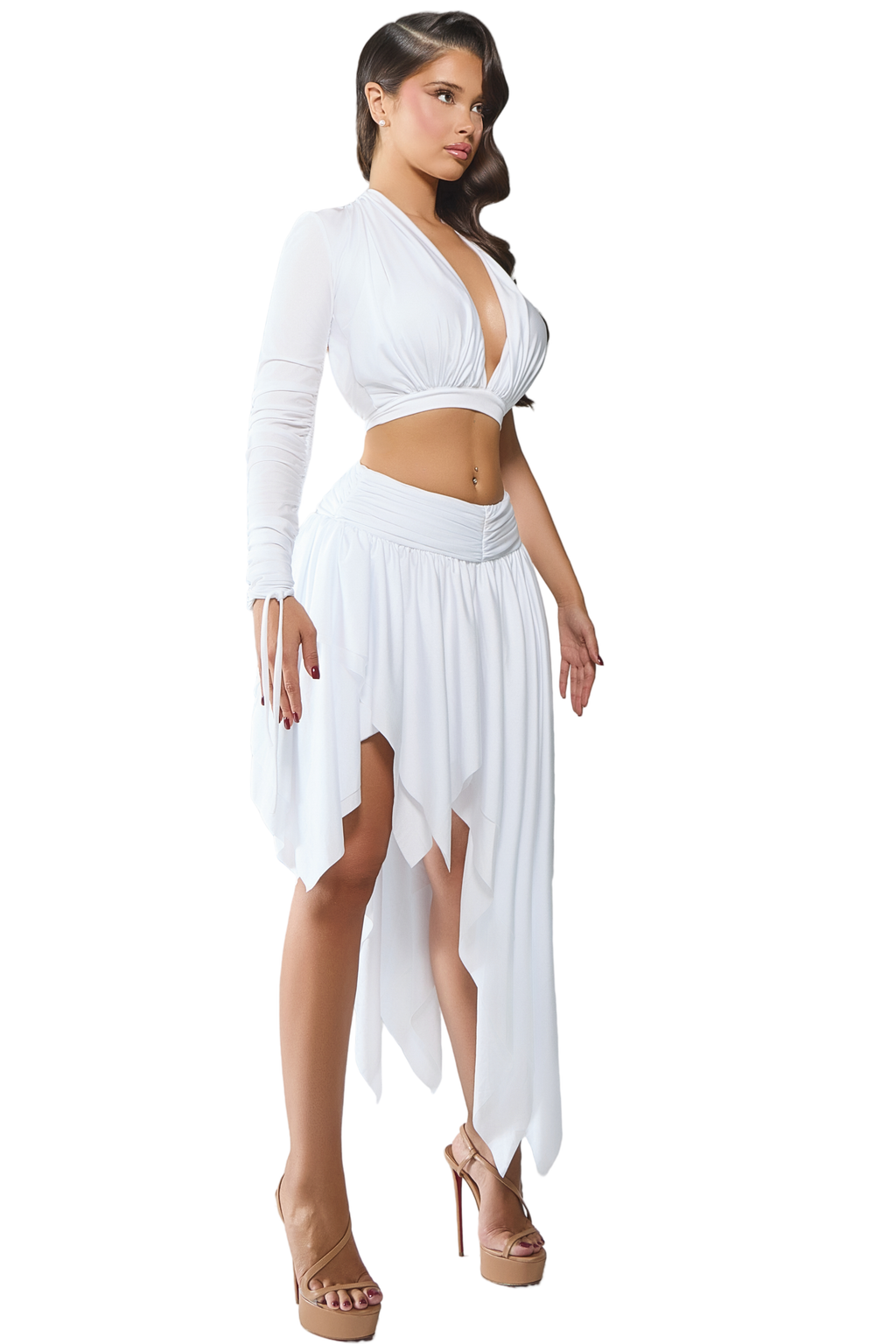 ZAHLI BLANCO ONE SLEEVE PLUNGE TOP