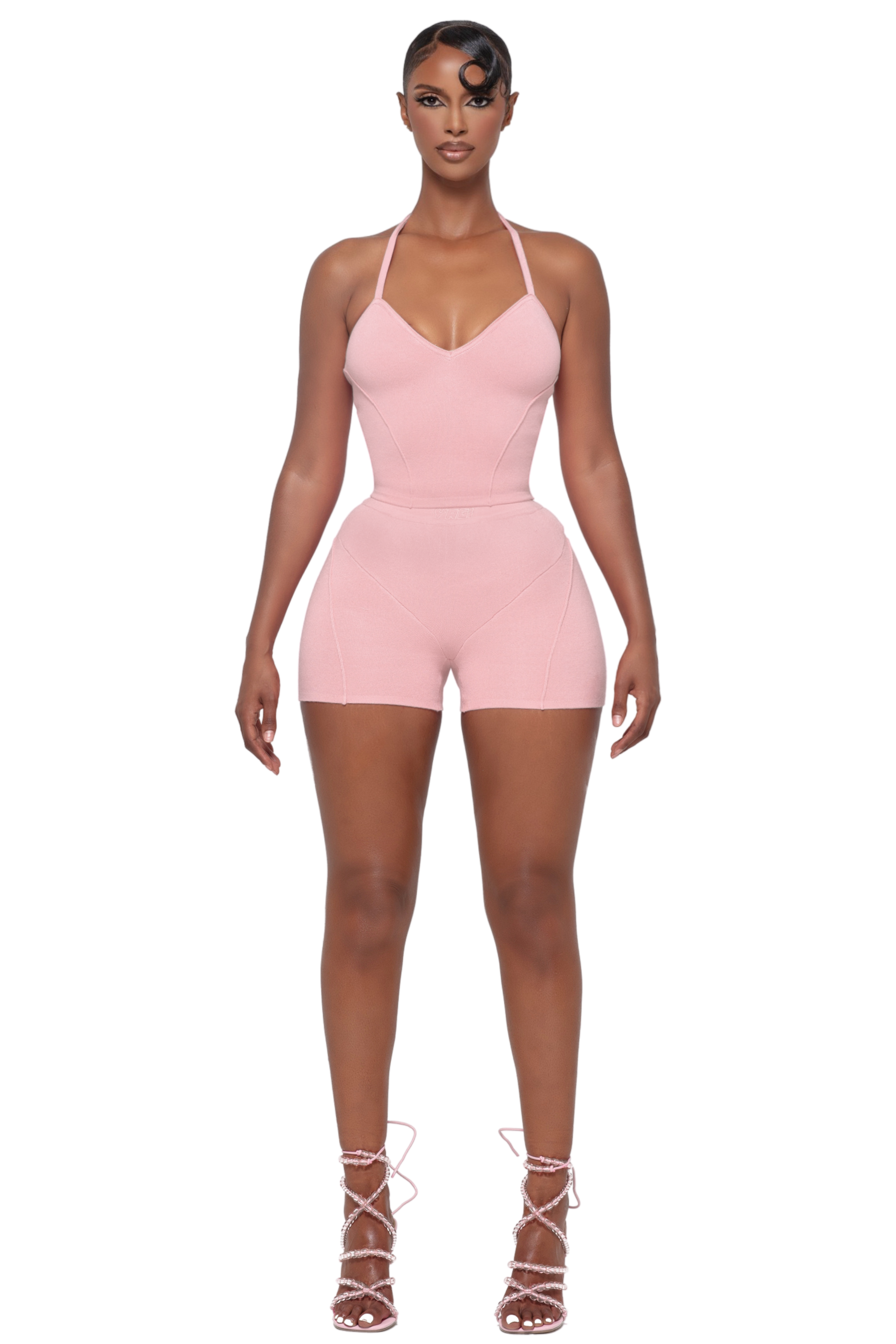 KURA II LIGHT PINK HALTER TIE TOP