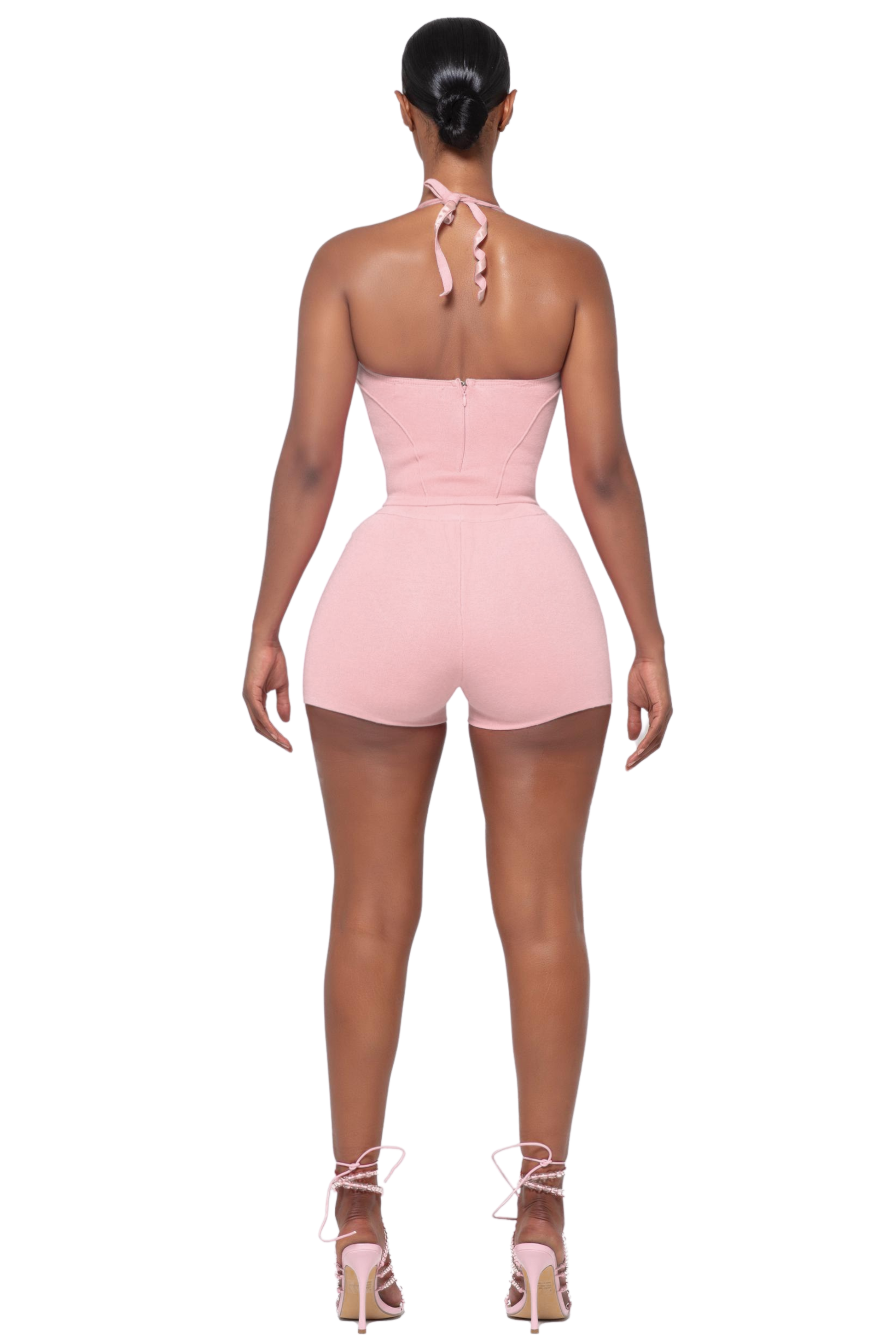 KURA II LIGHT PINK HALTER TIE TOP