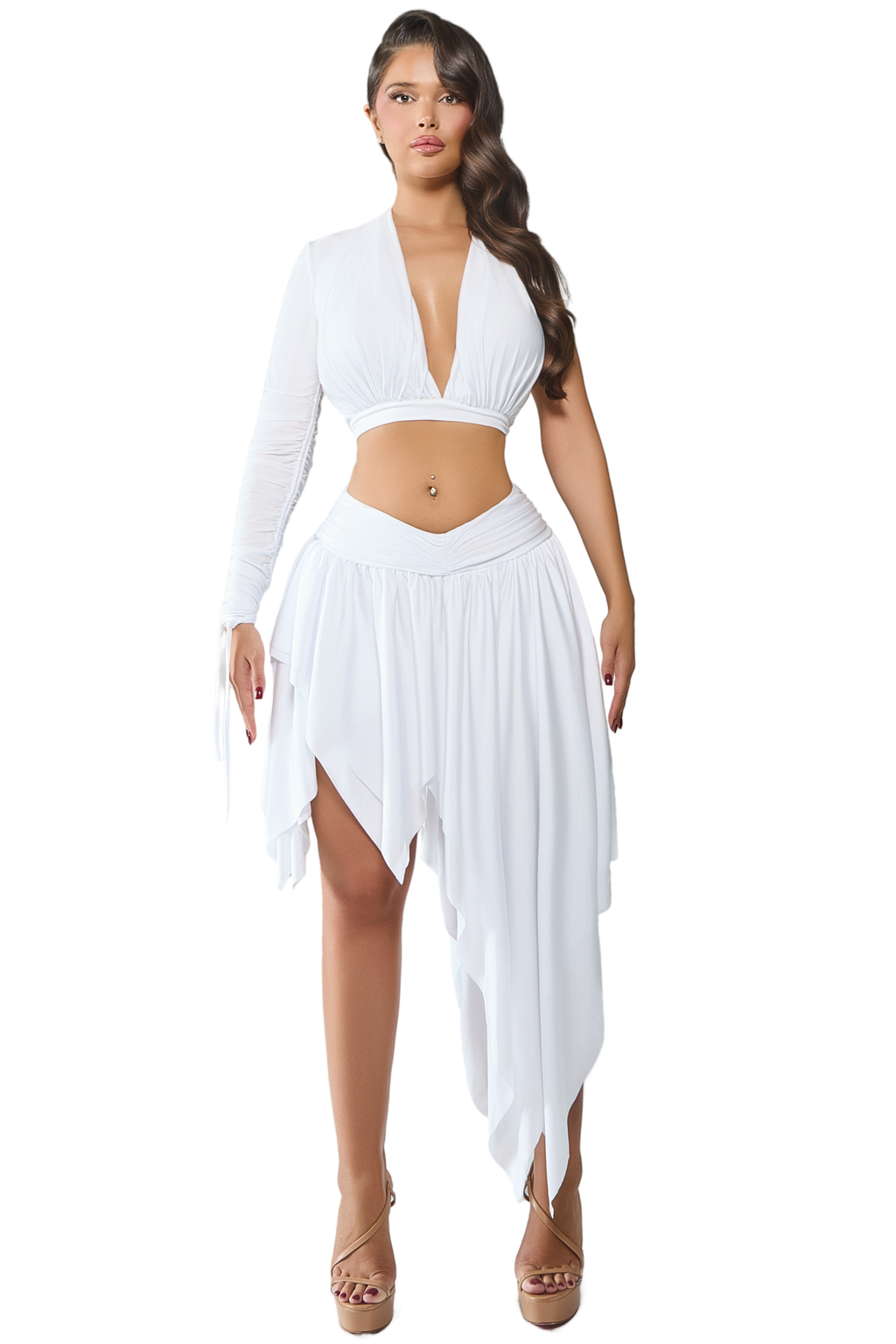 ZAHLI BLANCO ONE SLEEVE PLUNGE TOP