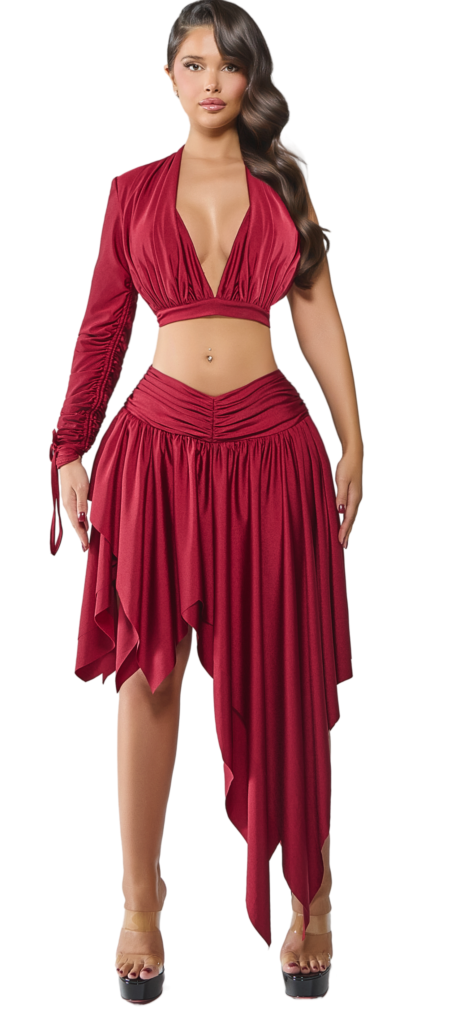 ZAHLI ROUGE ONE SLEEVE PLUNGE TOP
