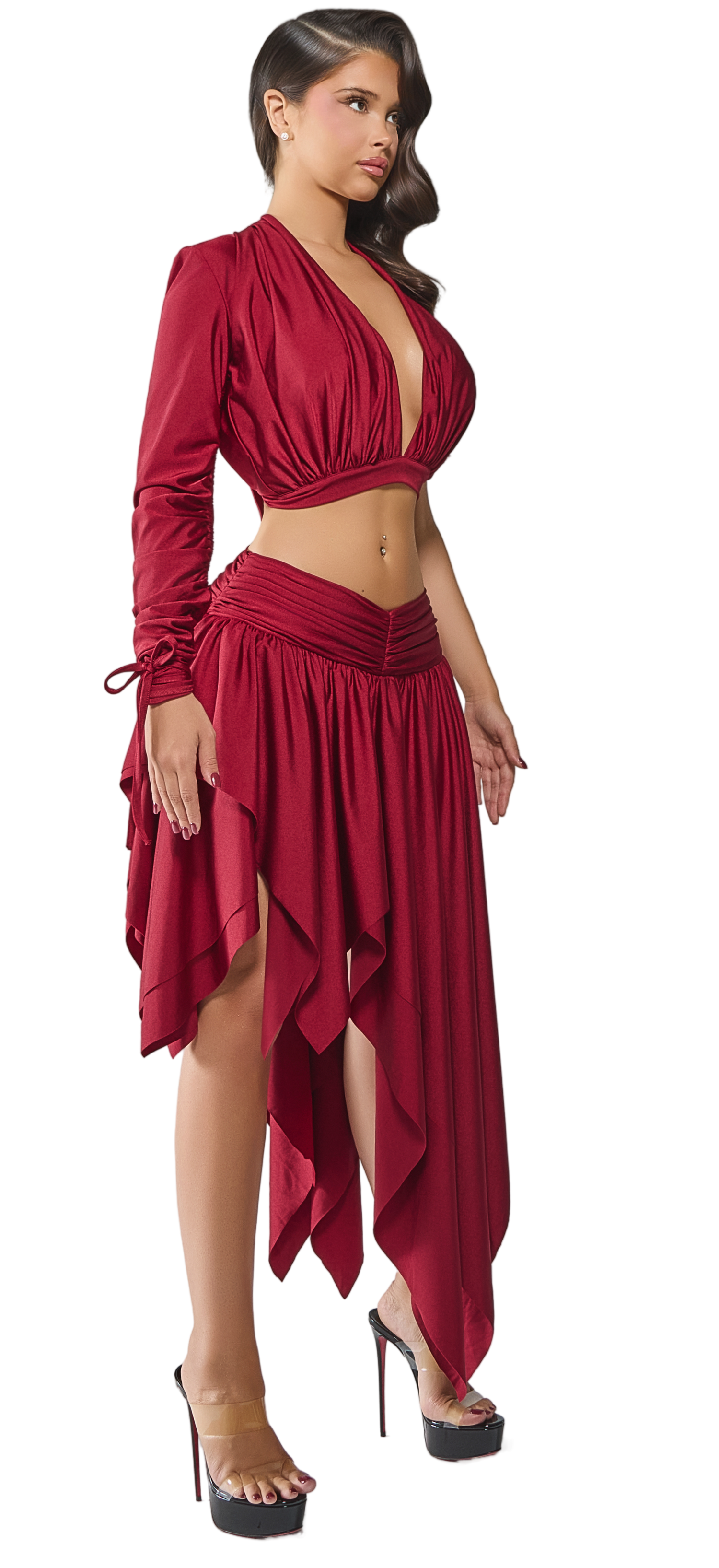 ZAHLI ROUGE ONE SLEEVE PLUNGE TOP