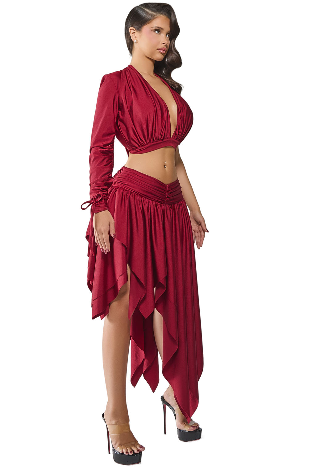 ZAHLI ROUGE ONE SLEEVE PLUNGE TOP