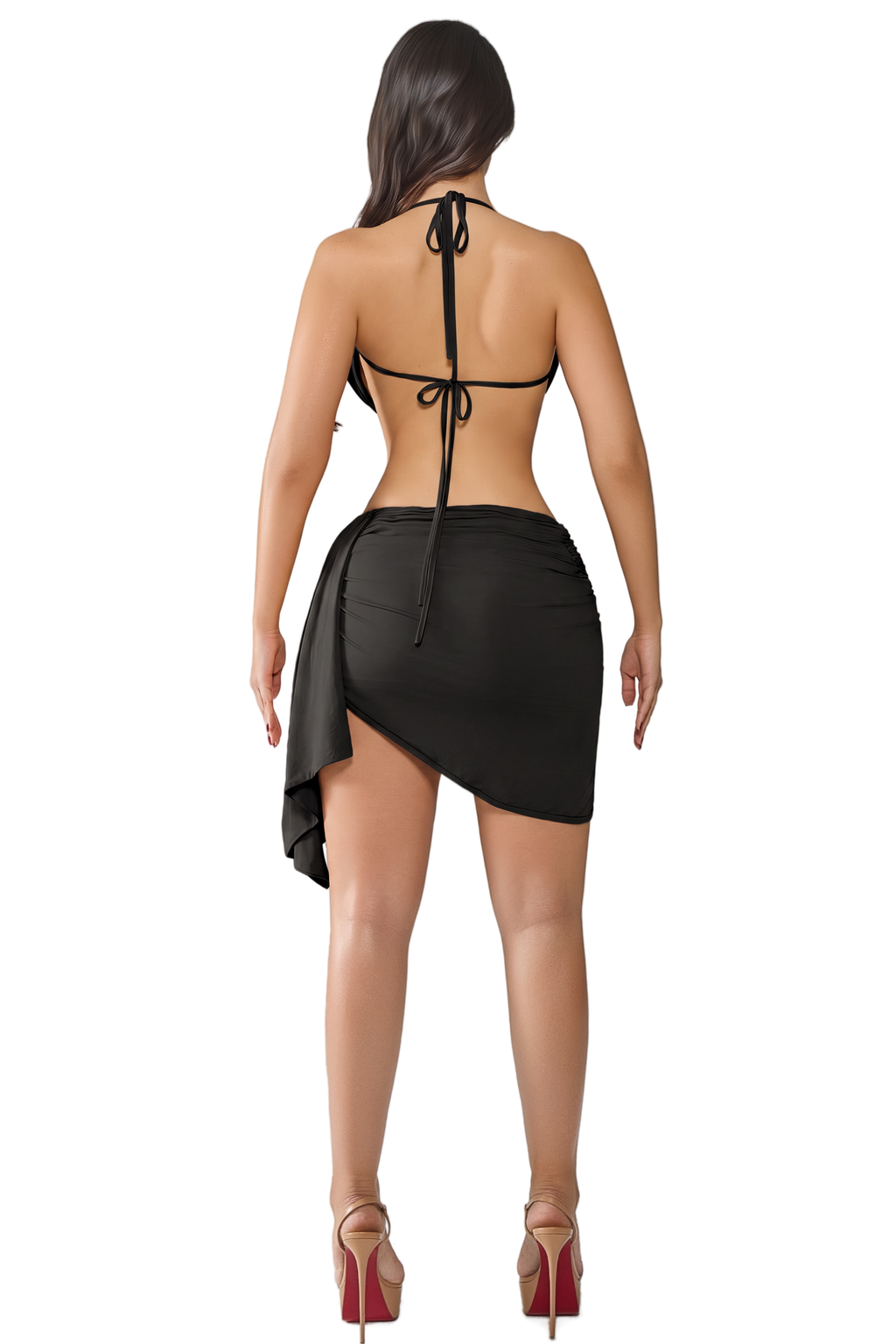 TAHITI NOIR DRAPED MIDI DRESS